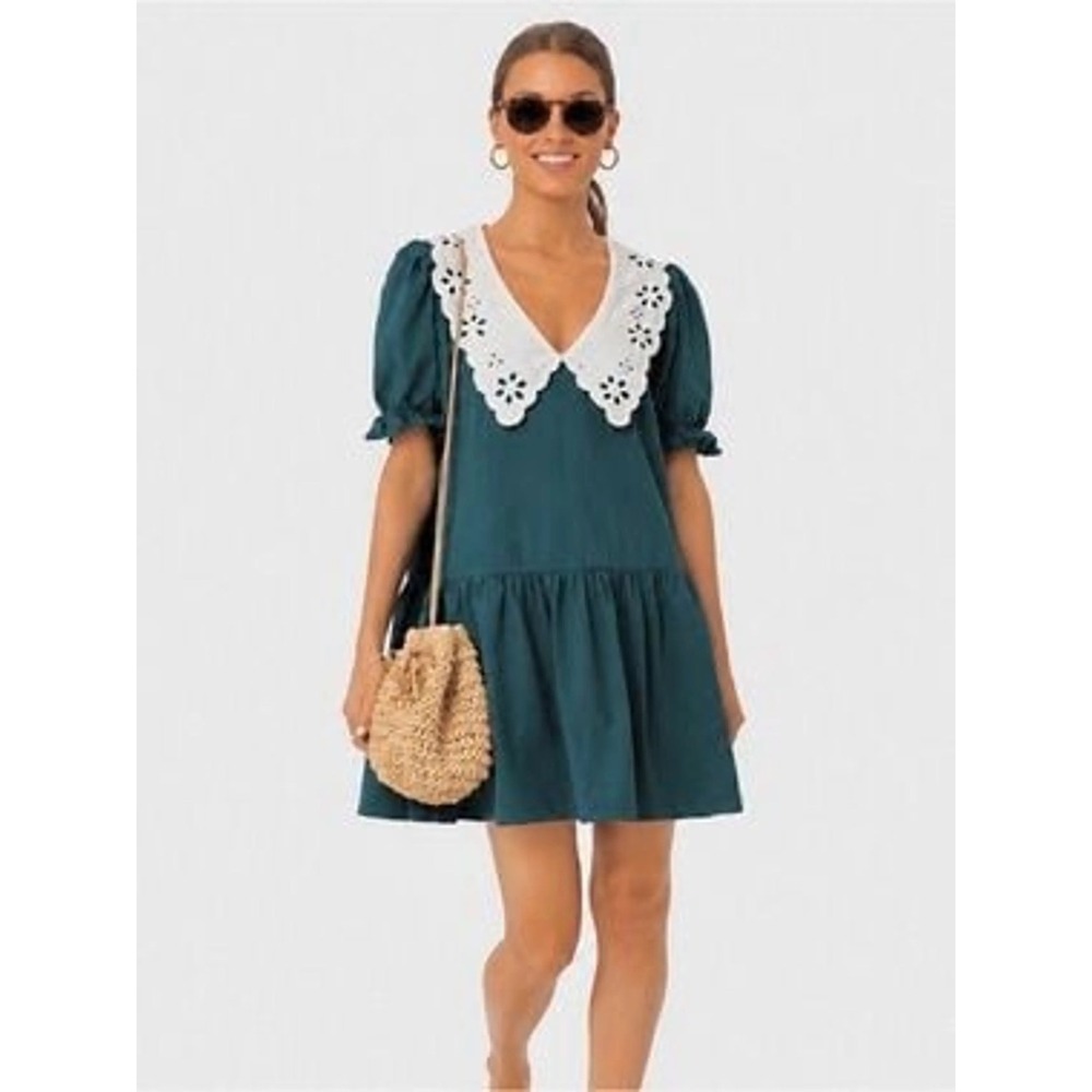Tuckernuck Pomander Place Kit Dress Peacock Green Eyelet Collar M